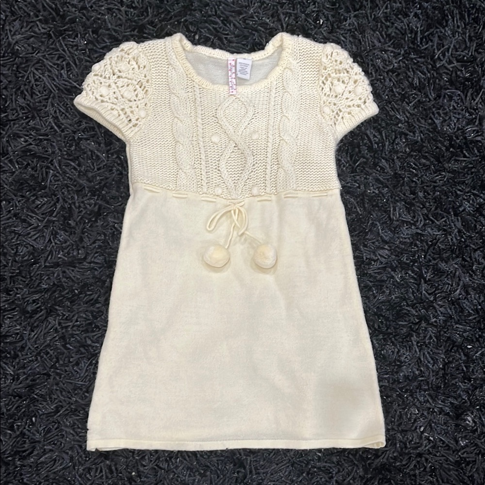 Girls Cream Casual Dress with Puff Cap Sleeves and Crew Neck, size M, never worn